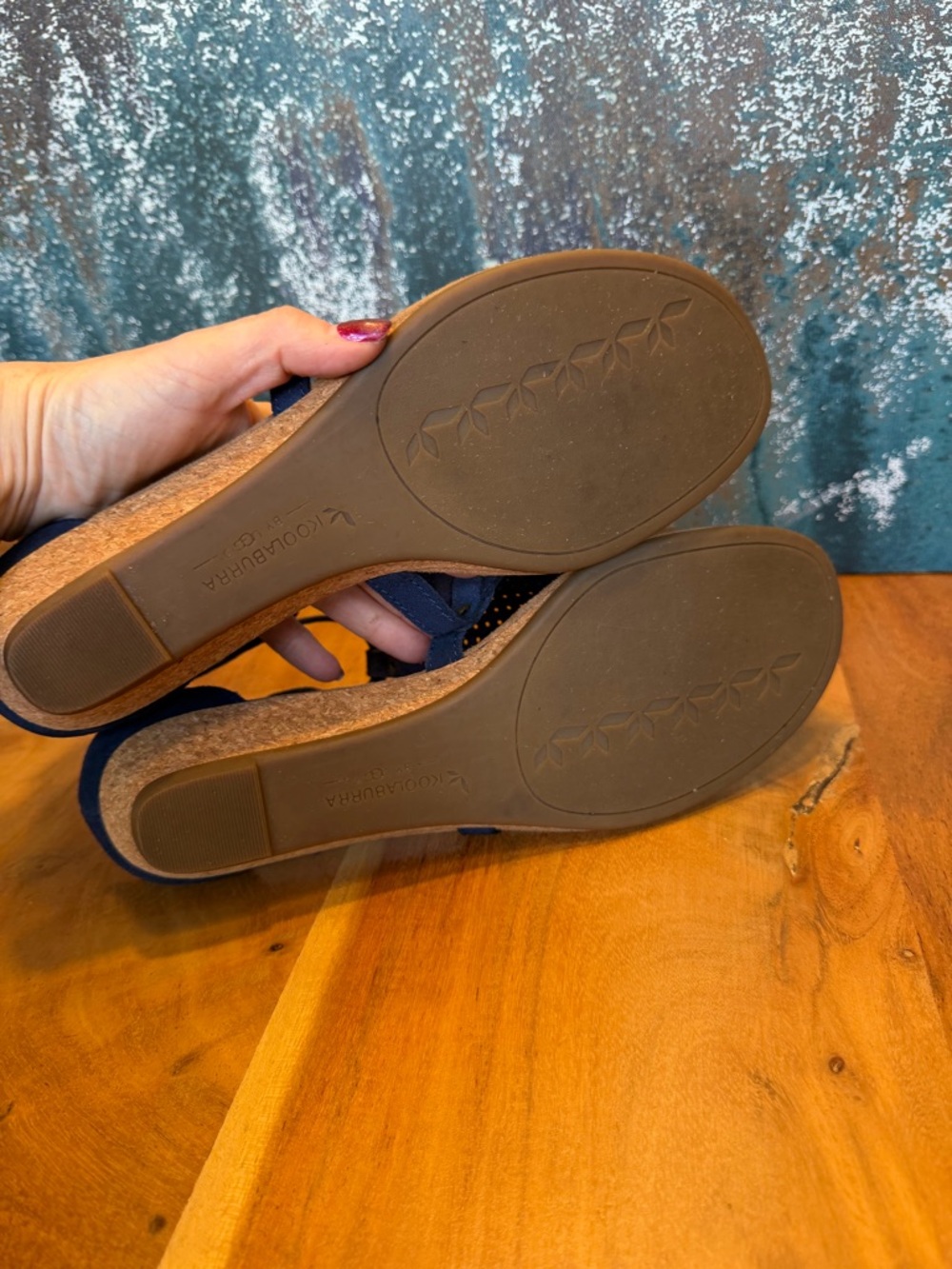 Koolaburra By UGG Coastal Chic Navy Leather Cork Wedge Sandals (EUC) - Picture 7 of 14
